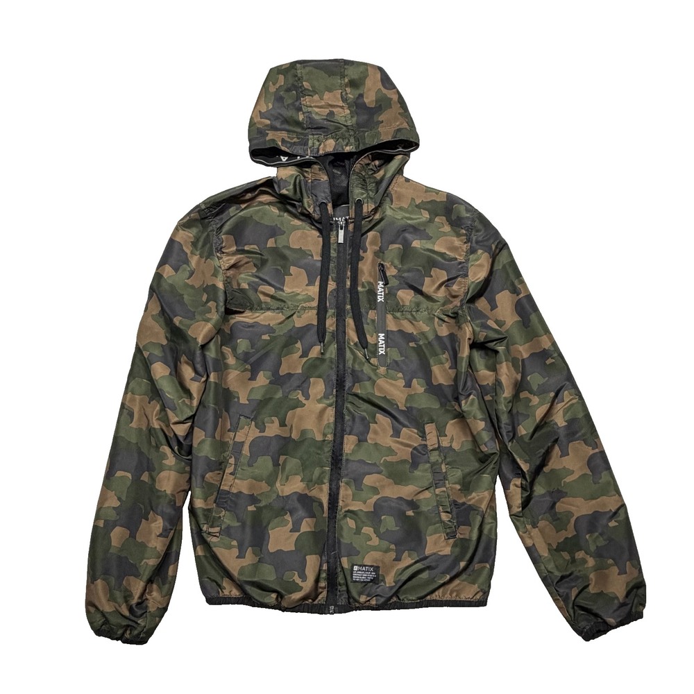 Matix Bear Shaped Camo Hooded Windbreaker Men's Medium Jacket Hunting